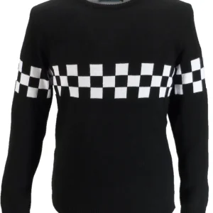 Mazeys Mens Black Black and White Crew Neck Jumper