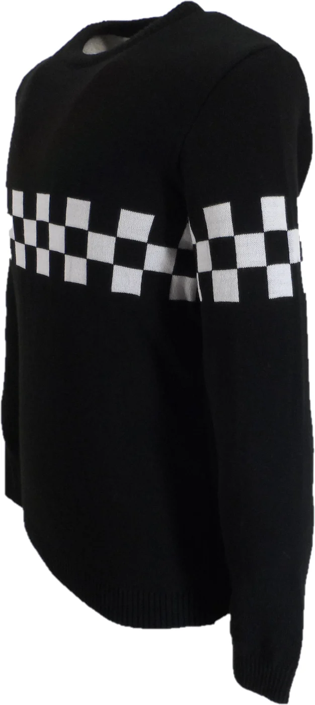 Mazeys Mens Black Black and White Crew Neck Jumper - Imagen 4
