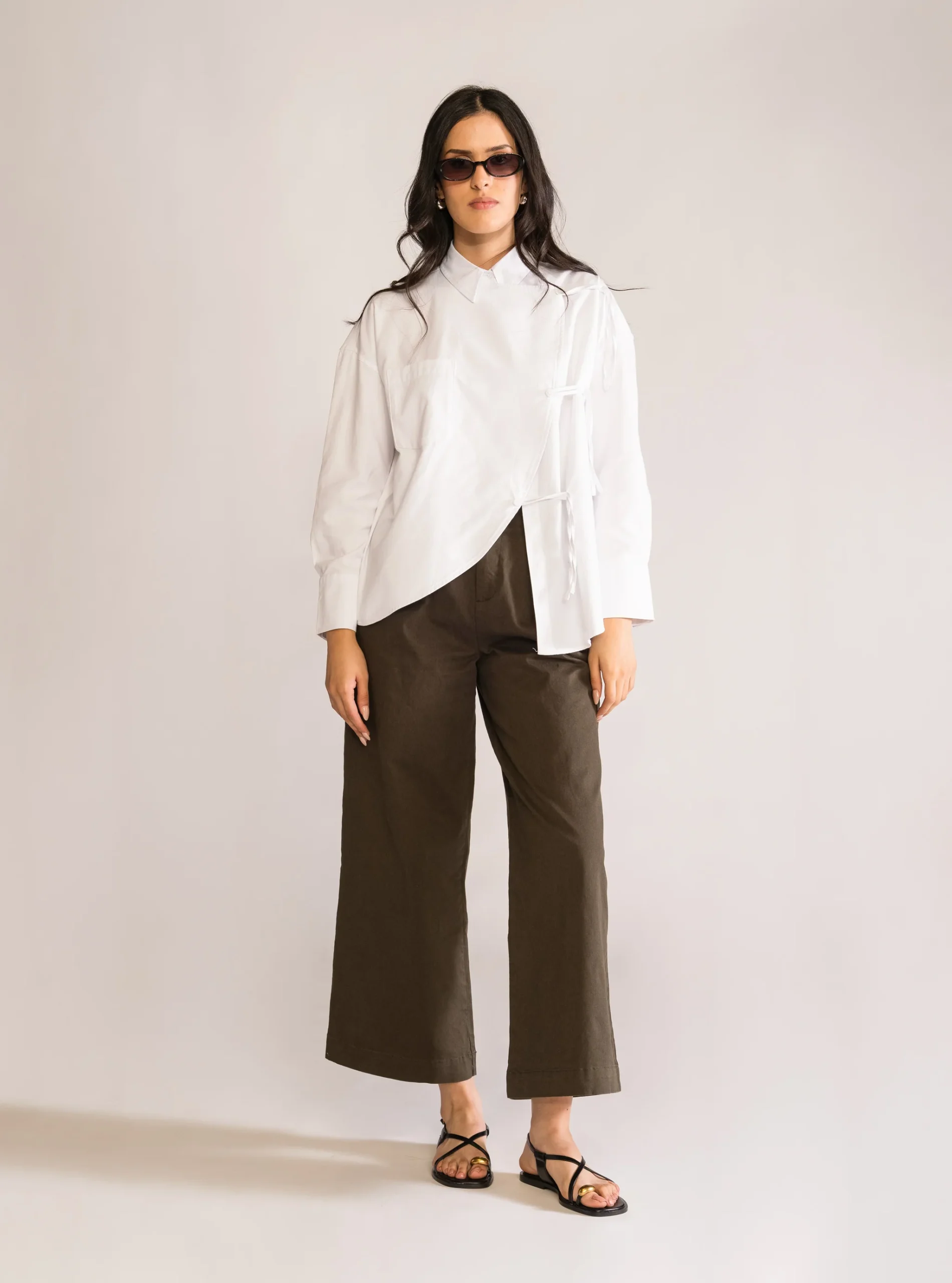 Pantal贸n Paletones Wide Leg, Verde Olivo - Imagen 4