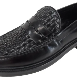 Delicious Junction Brummel Black Real Basket Weave Penny Loafer