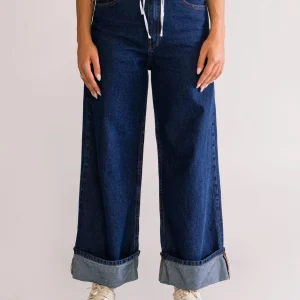 One & Only Wide Leg Jeans, Azul Obscuro