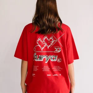 Silver Heart Oversized Playera, Rojo