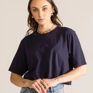 Basic Cropped Tee, Azul Obscuro