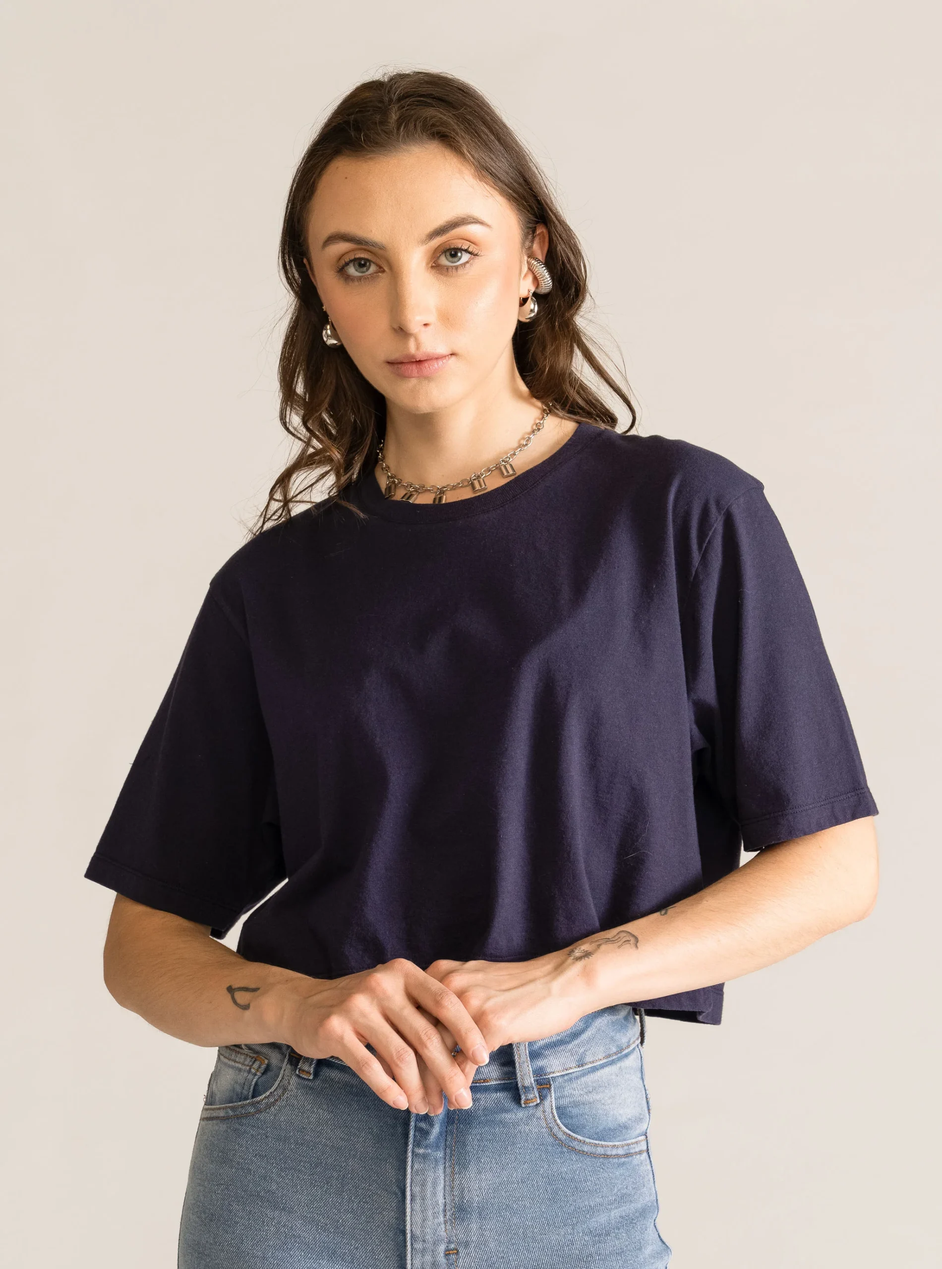 Basic Cropped Tee, Azul Obscuro