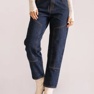 90's Straight Double Front Jeans, Azul Obscuro