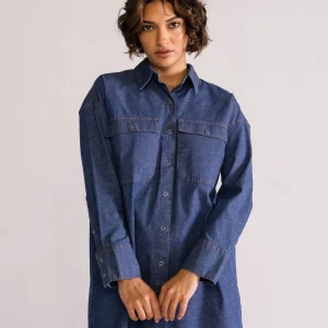 Rodeo Girl Denim Vestido, Azul Marino
