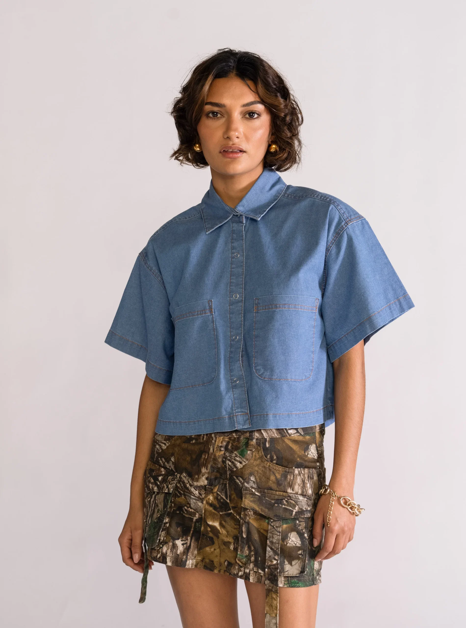 Howdy Denim Blusa, Azul Claro