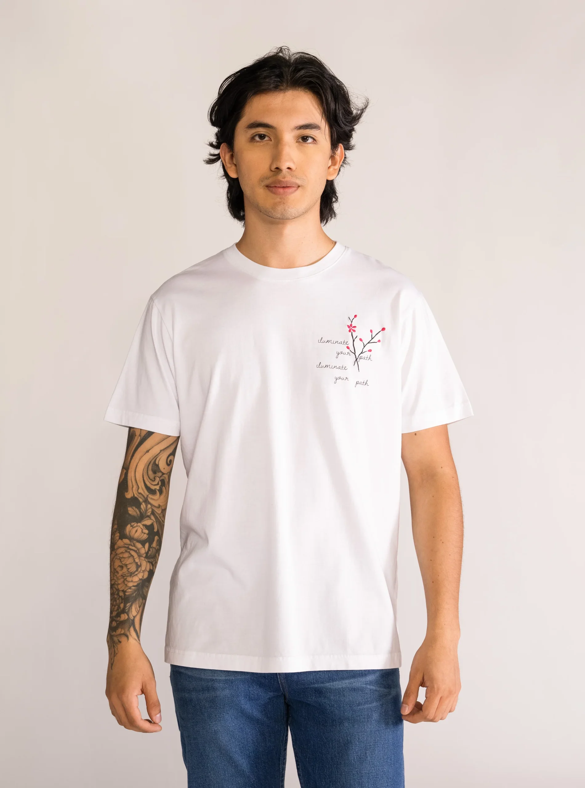 Flower Power Drop Shoulder T-Shirt, Blanco