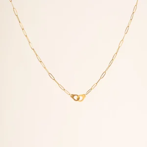 Paperclip Handcuffs Necklace, Dorado