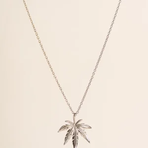 Leaf Pendant Necklace, Plateado