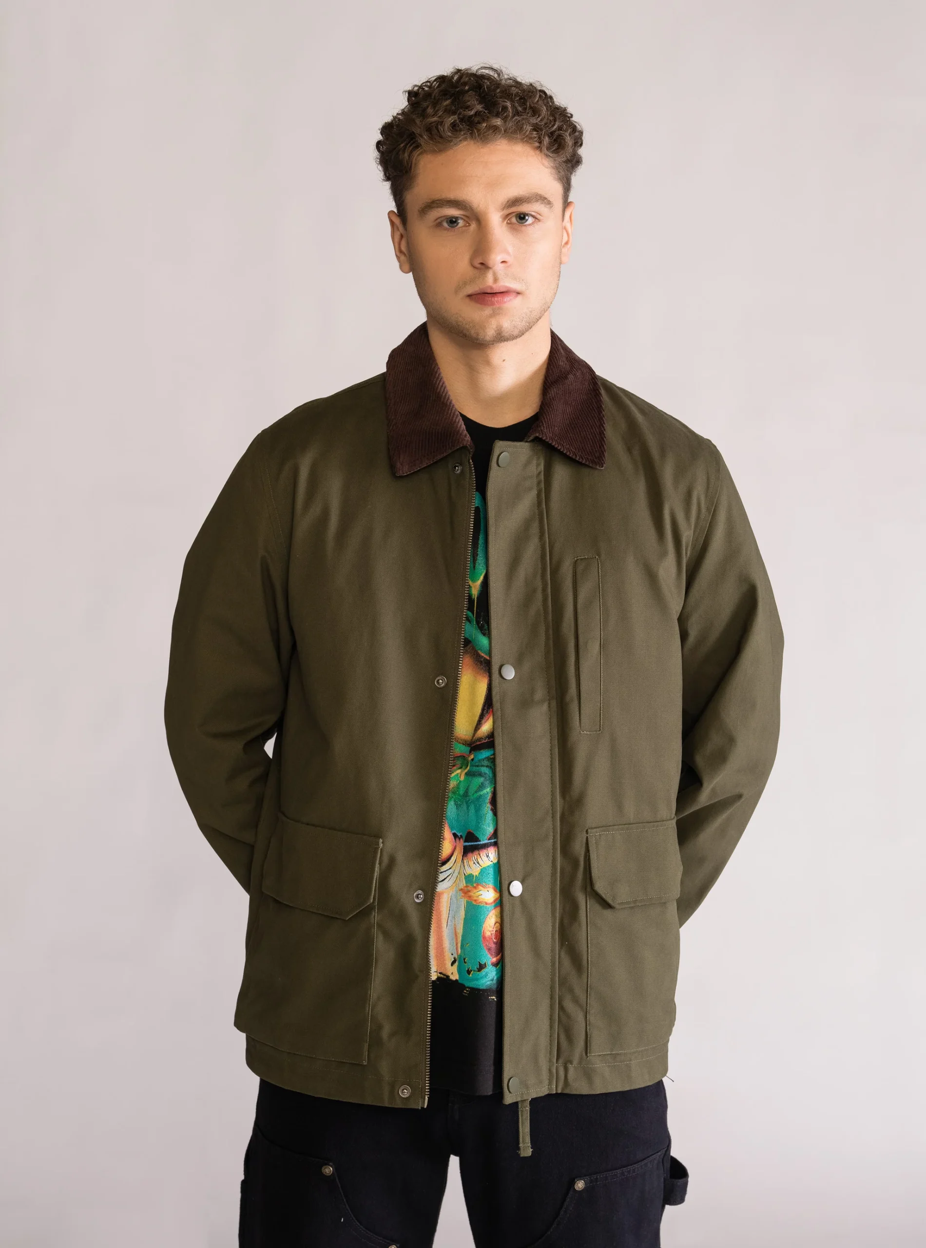 Cotton jacket with corduroy, Verde Obscuro - Imagen 4