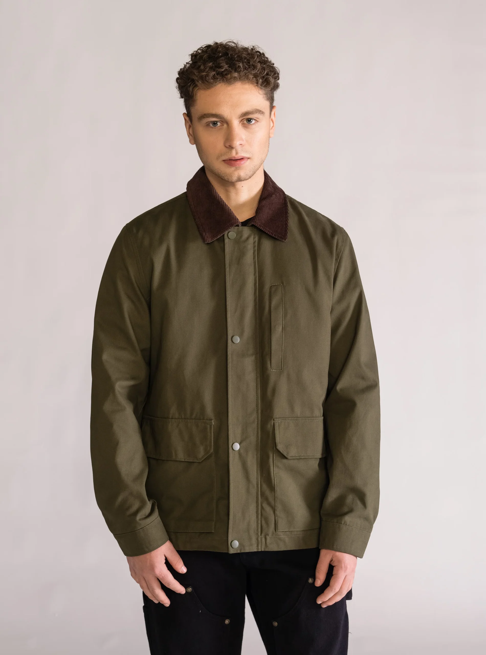 Cotton jacket with corduroy, Verde Obscuro