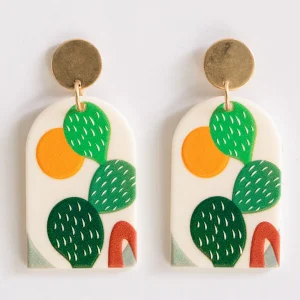 Party Cactus Earrings, Beige