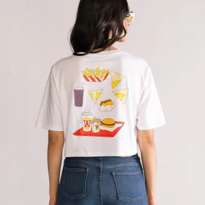 Burger World Cropped Playera, Blanco
