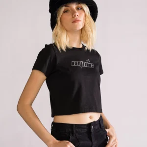 Cynic Cropped Baby Playera, Negro