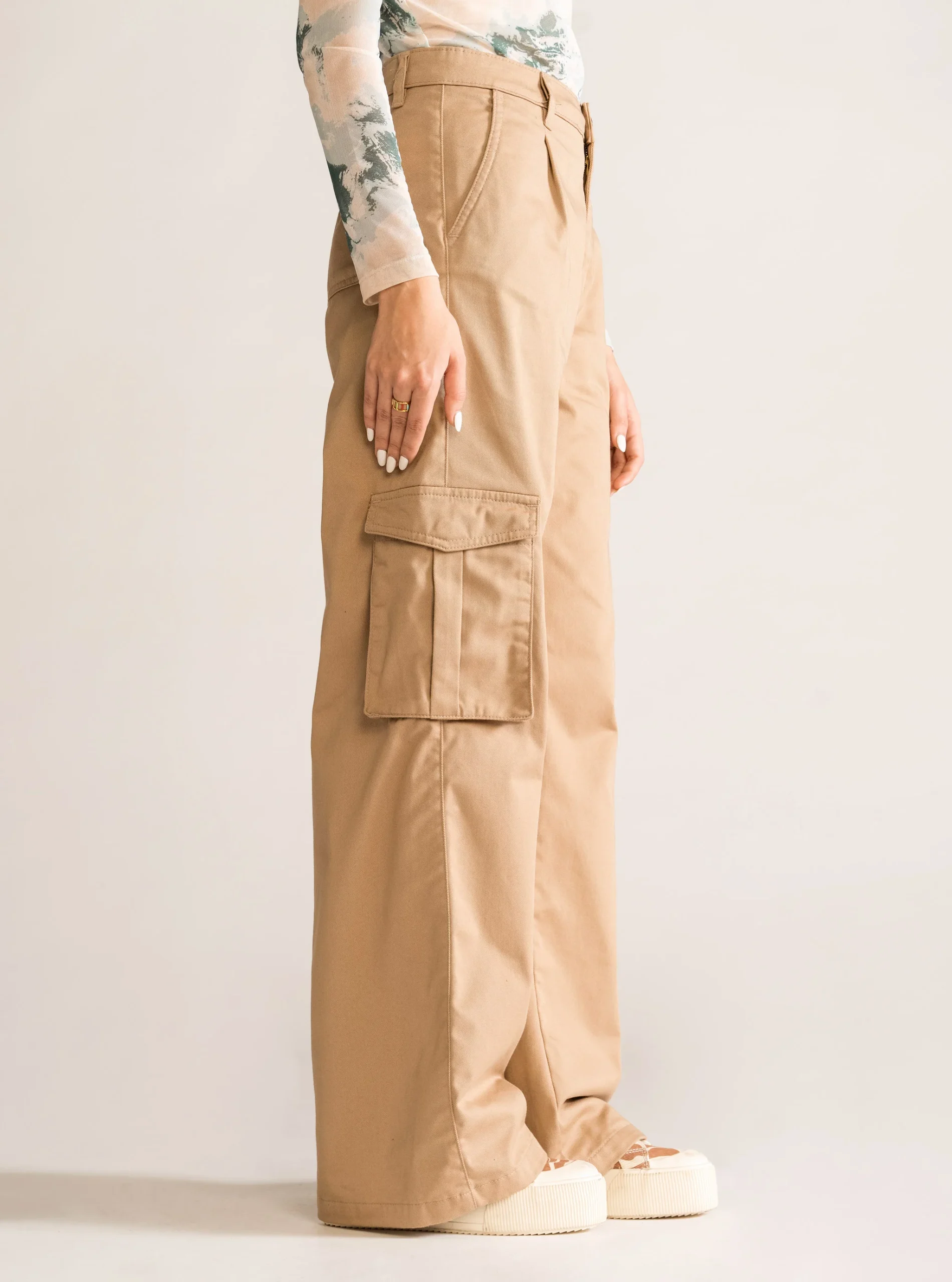 So Fetch Wide Leg Cargo Pants, Kaky - Imagen 3