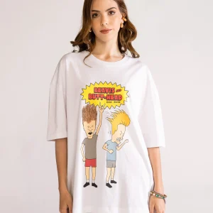 Beavis & Butt-head, Drop Shoulder Playera, Blanco