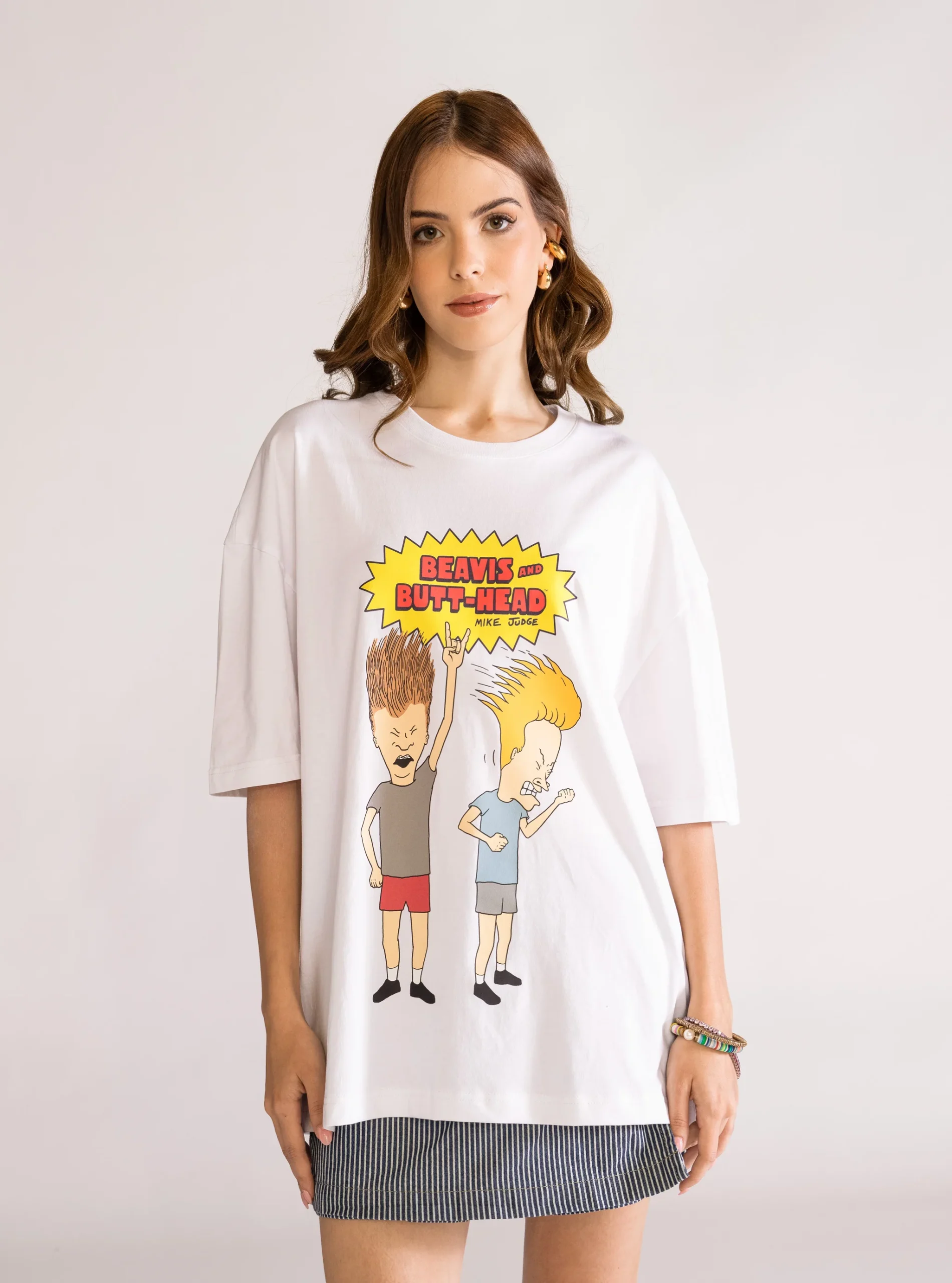 Beavis & Butt-head, Drop Shoulder Playera, Blanco