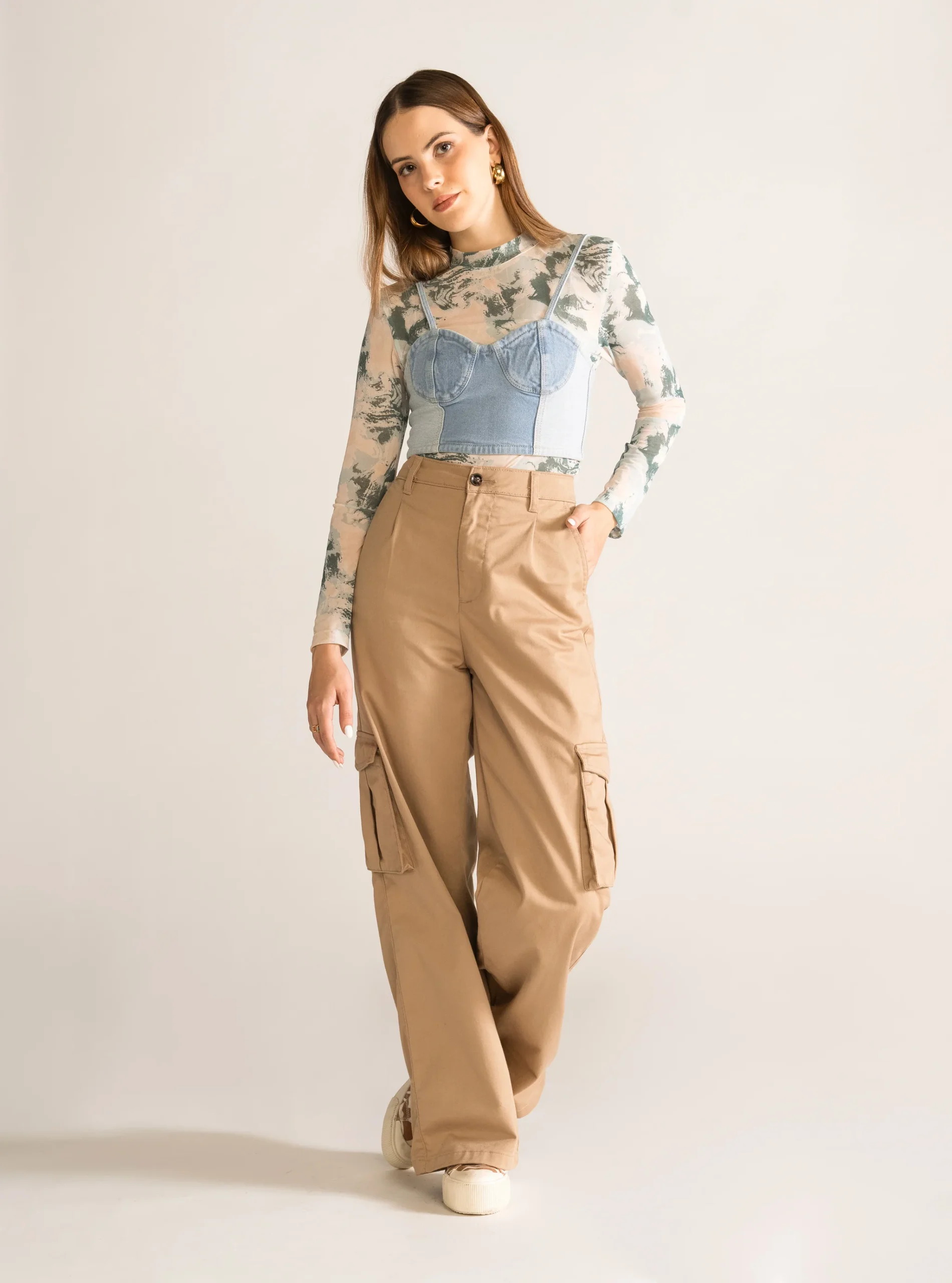 So Fetch Wide Leg Cargo Pants, Kaky - Imagen 7