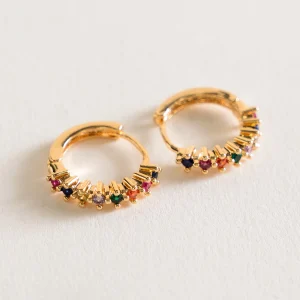 Crystal Huggie Charm Earrings, Dorado