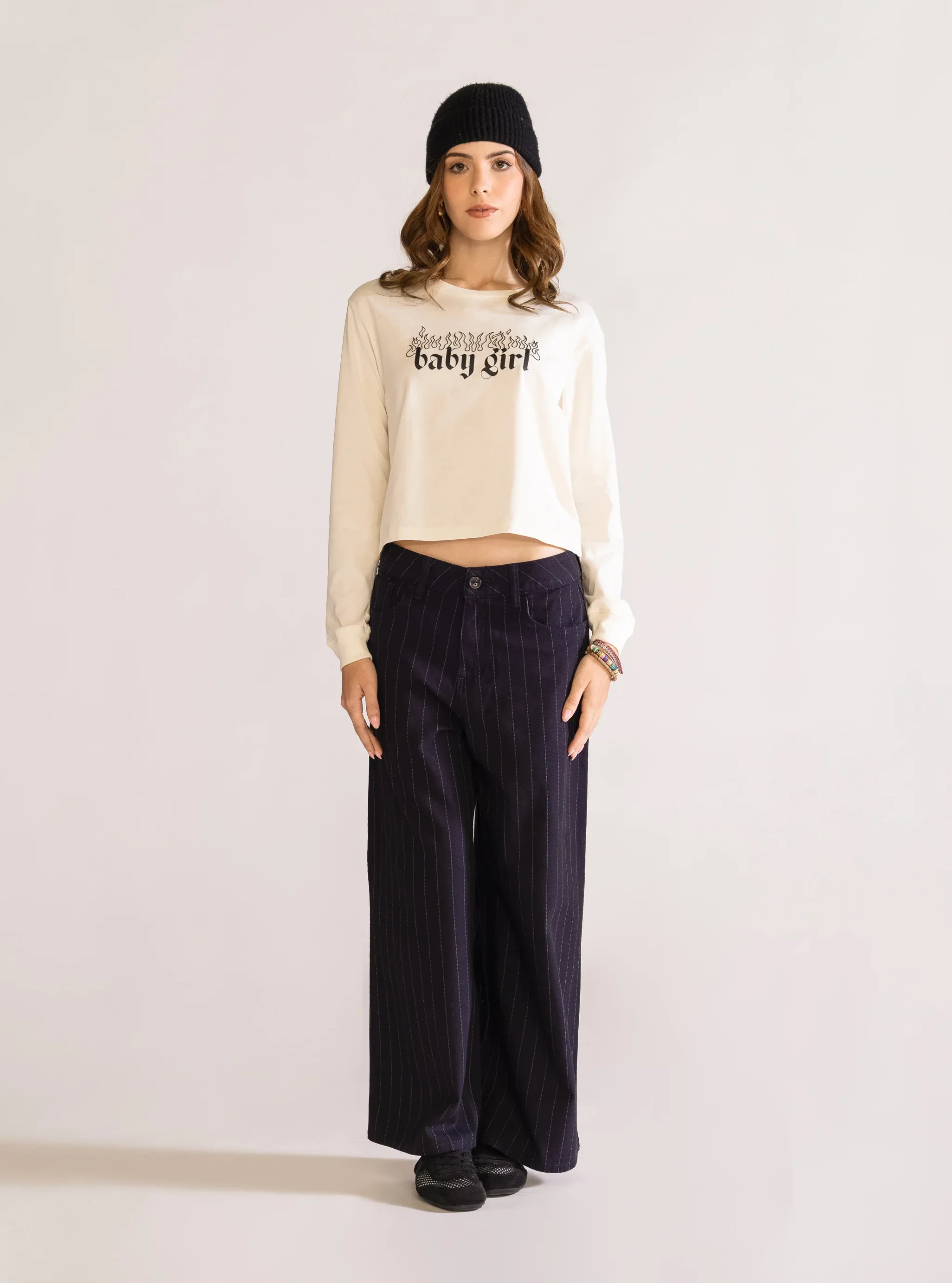 Baby Girl Cropped Playera, Blanco Hueso - Imagen 4