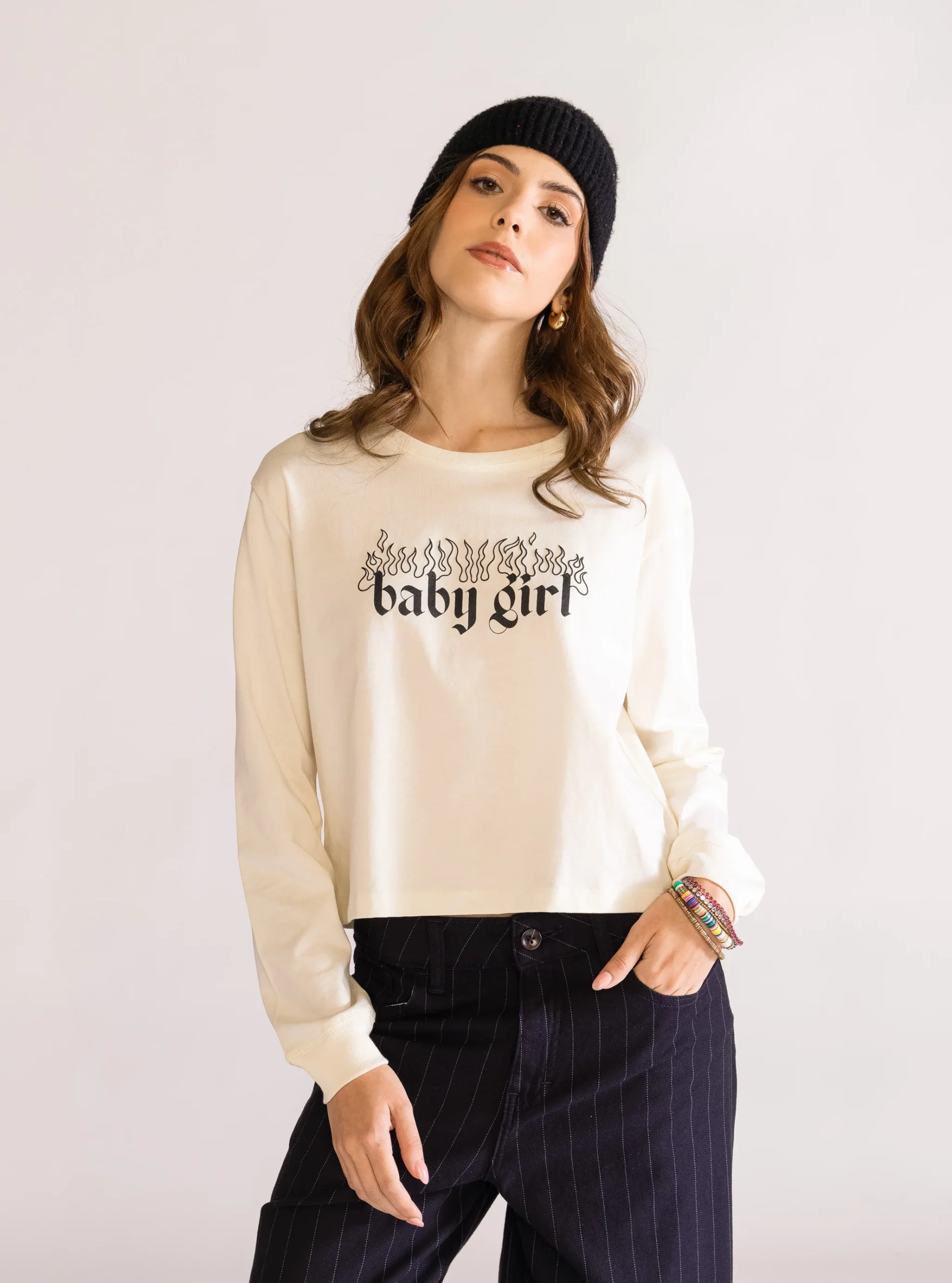 Baby Girl Cropped Playera, Blanco Hueso