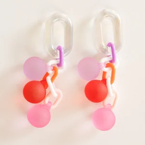 Colorful Gum Ball Chain Acrylic Earrings, Rojo