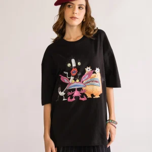 Real Monsters, Drop Shoulder Playera, Negro