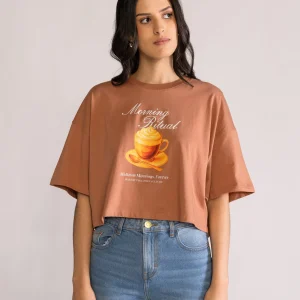 Mocca Mouse Cropped Playera, Cafe Claro