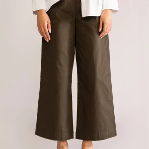 Pantalón Paletones Wide Leg, Verde Olivo