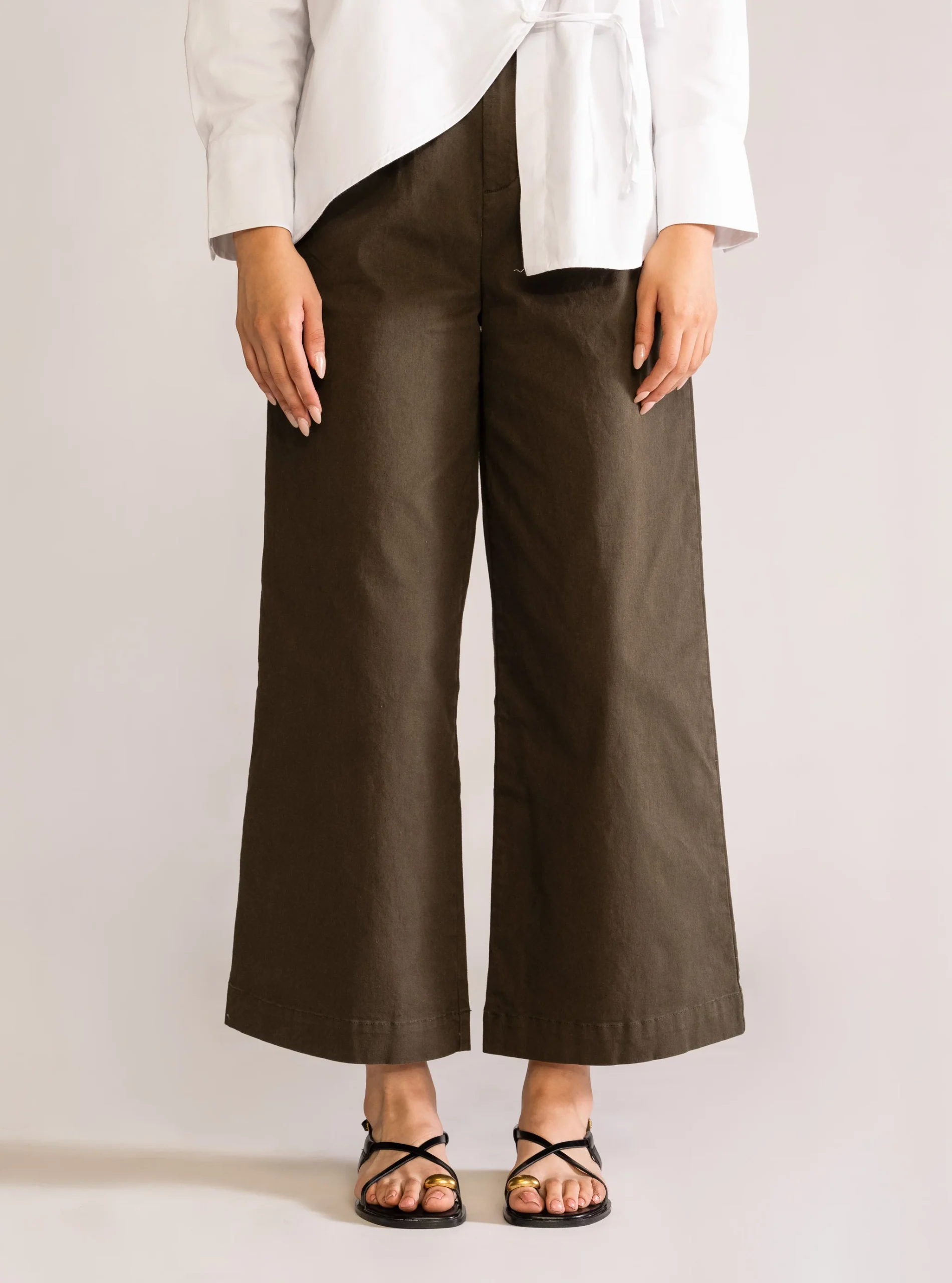 Pantal贸n Paletones Wide Leg, Verde Olivo