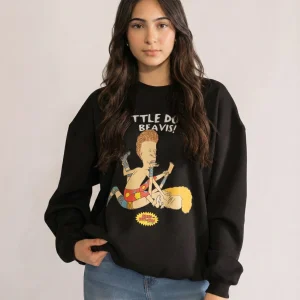 Settle Down Beavis! Crewneck, Negro