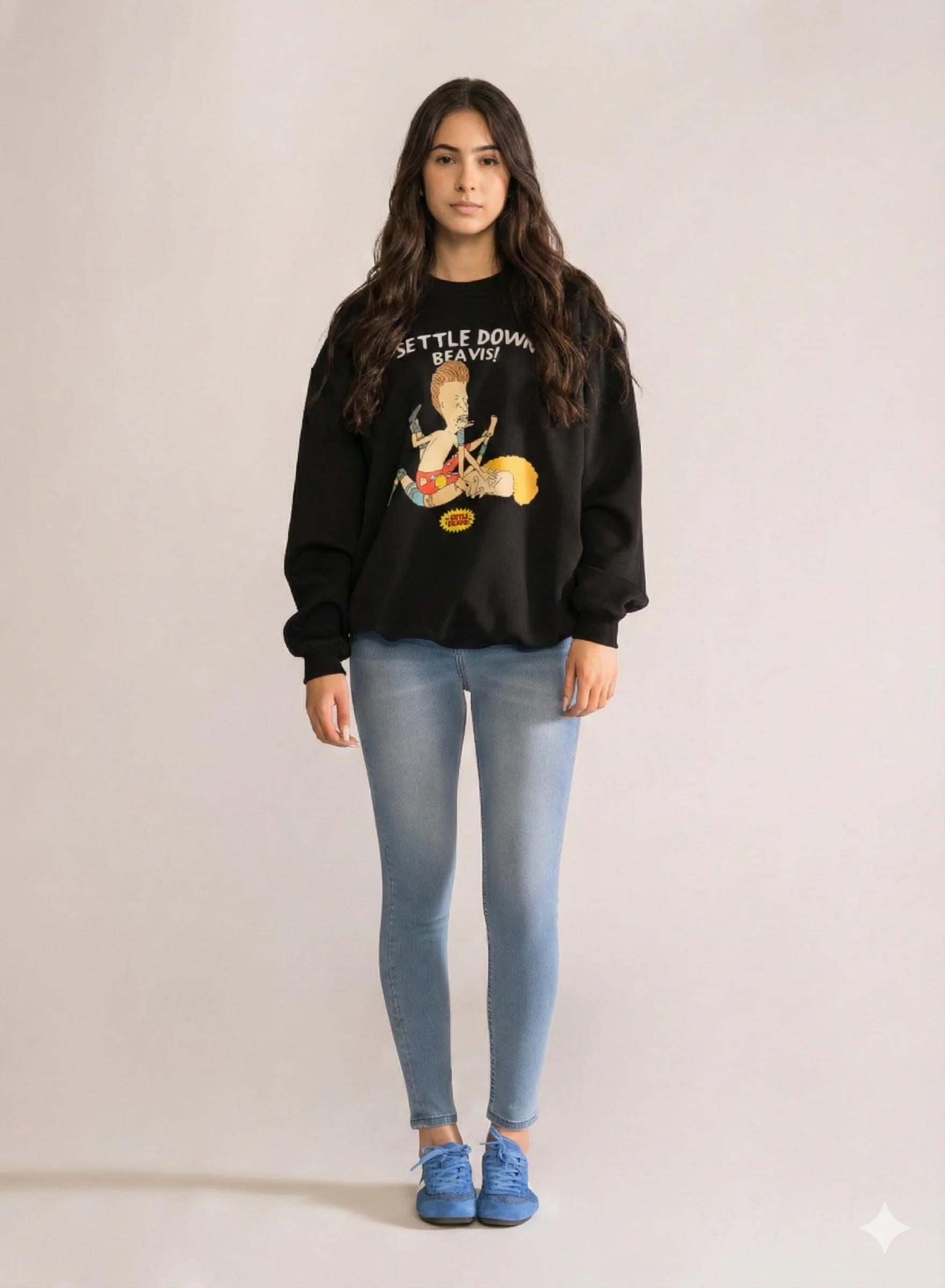 Settle Down Beavis! Crewneck, Negro - Imagen 5