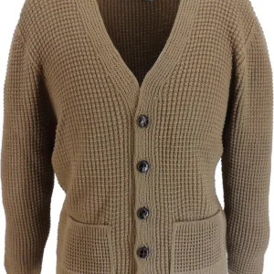 Mazeys Classic Retro Waffle Knit Camel Brown Cardigan