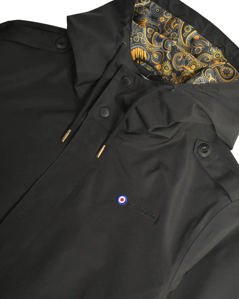 Lambretta Mens Black Retro Waterproof Fishtail Parka - Imagen 4