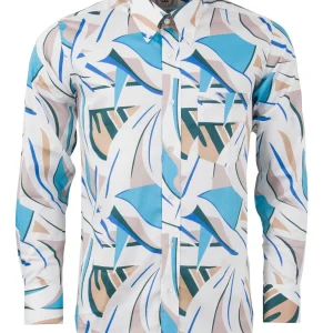 Relco Mens Limited Edition Blue Retro Print Button Down Shirt