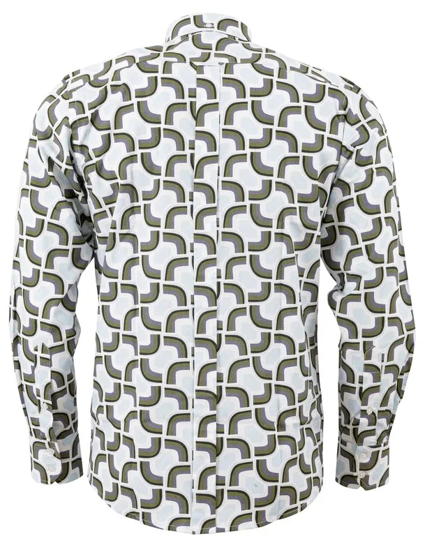 Relco Mens White/Blue/Grey Geometric Print Long Sleeved Shirt - Imagen 3