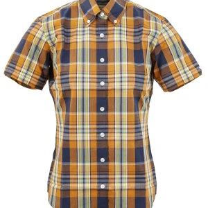 Relco Ladies Retro Orange Check Button Down Short Sleeved Shirts