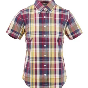Relco Ladies Retro Purple & Yellow Check Button Down Short Sleeved Shirts