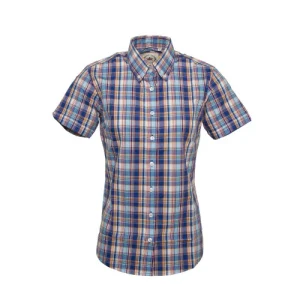 Relco Ladies Retro Blue Check Limited Edition Button Down Short Sleeved Shirts