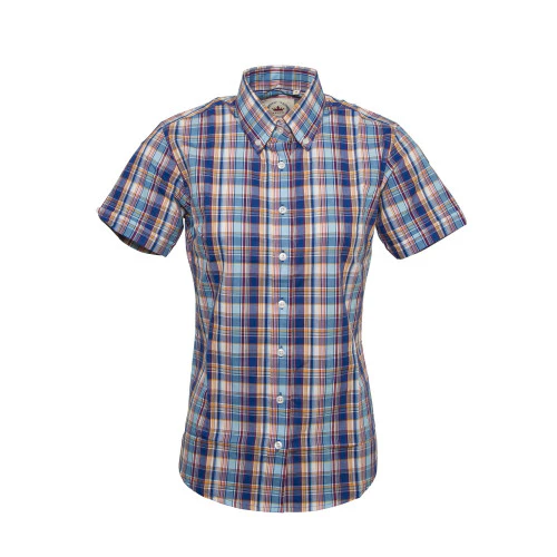 Relco Ladies Retro Blue Check Limited Edition Button Down Short Sleeved Shirts