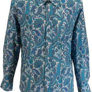 Mazeys Mens 60s 70s Turquoise Retro Paisley Shirt