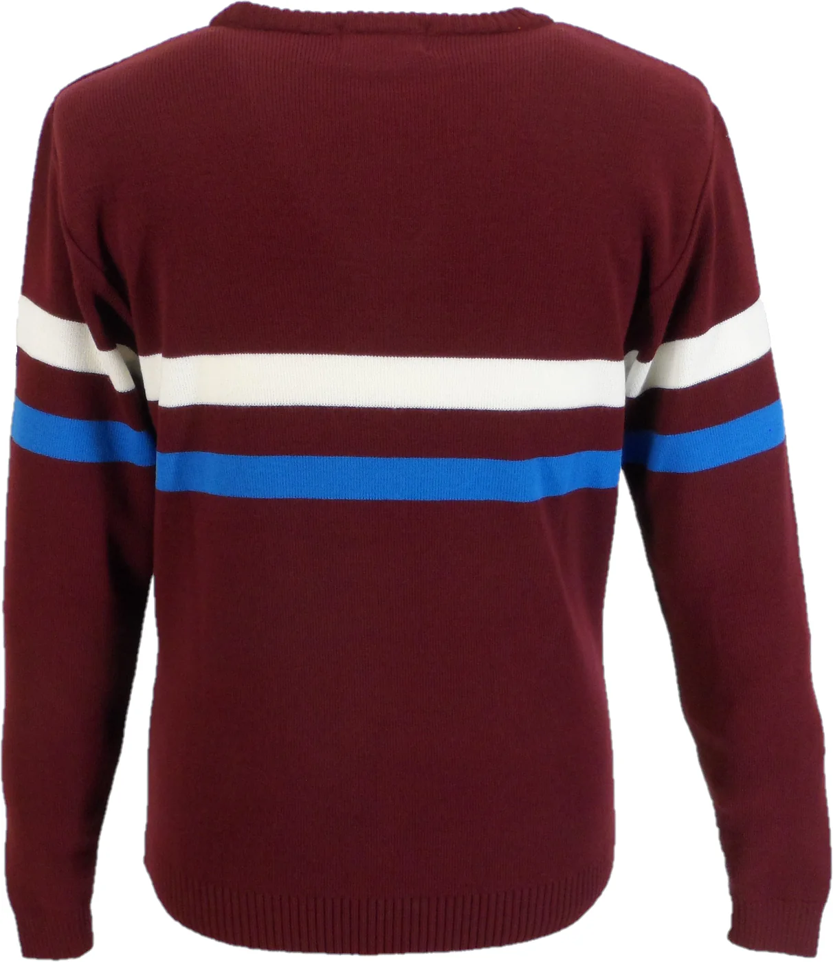 Mazeys Mens Port Red Horizontal Stripe Crew Neck Jumper - Imagen 4