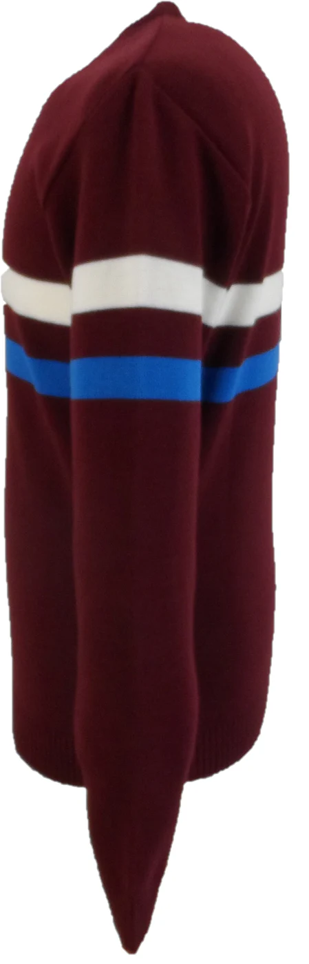 Mazeys Mens Port Red Horizontal Stripe Crew Neck Jumper - Imagen 3