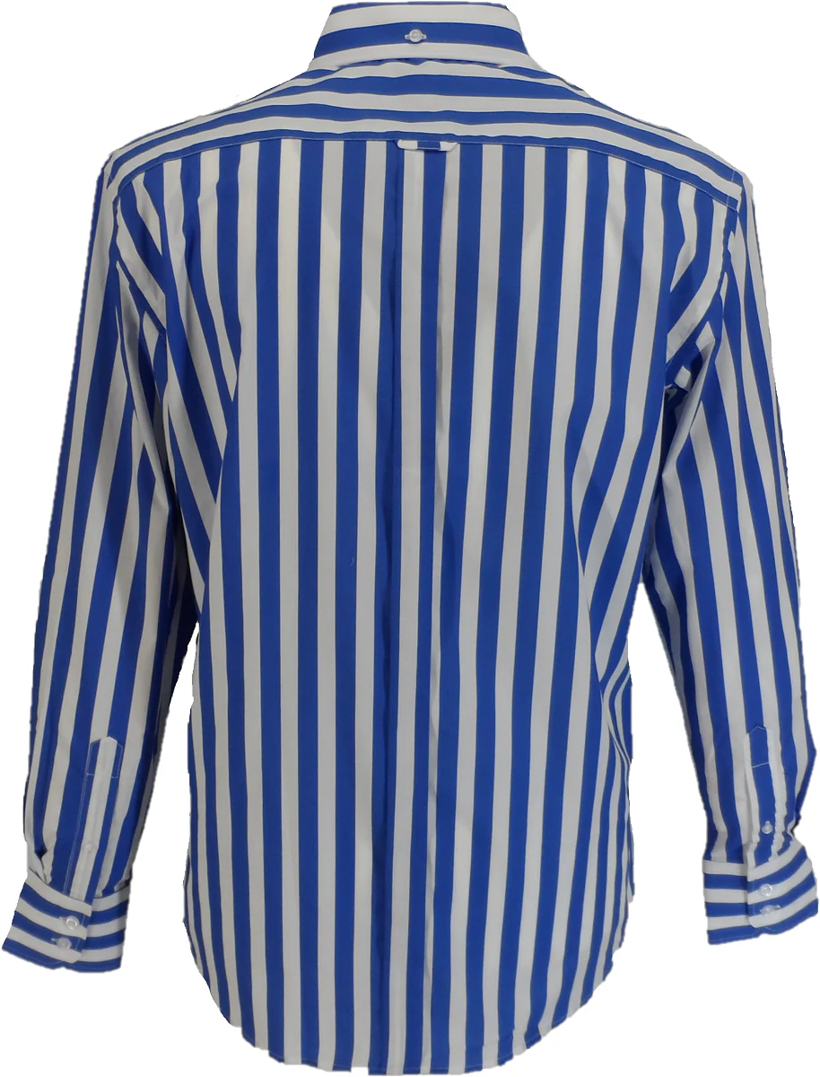 Mazeys Retro Mod Vintage Blue/White Stripe Button Down Shirts - Imagen 3