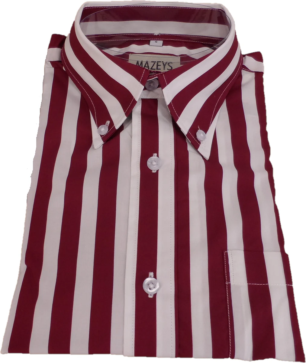 Mazeys Retro Mod Vintage Burgundy/White Stripe Button Down Shirts - Imagen 4