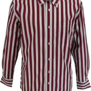 Mazeys Retro Mod Vintage Burgundy/White Stripe Button Down Shirts