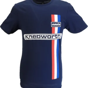 Mens Official Licensed Oasis Navy Blue Knebworth Vertical Stripe T Shirt
