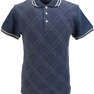 Ska & Soul Mens Blue Diamond Retro Knitted Polo Shirts