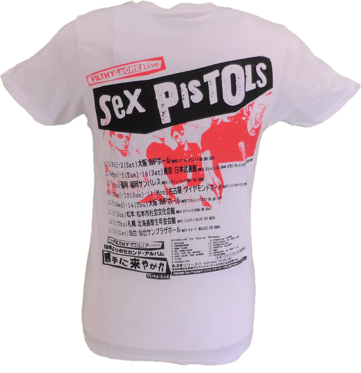 Mens White Official Sex Pistols Filthy Lucre Tour Japan T Shirt - Imagen 3